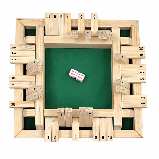Synco 4 Players Shut The Box Dice Game, Wooden Board Table Math Game with 2 Dice