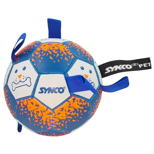 Synco Dog Toy Footballs with Blue Holding Loops | Dog Ball Size-3 | Dog Toy Ball (Blue)