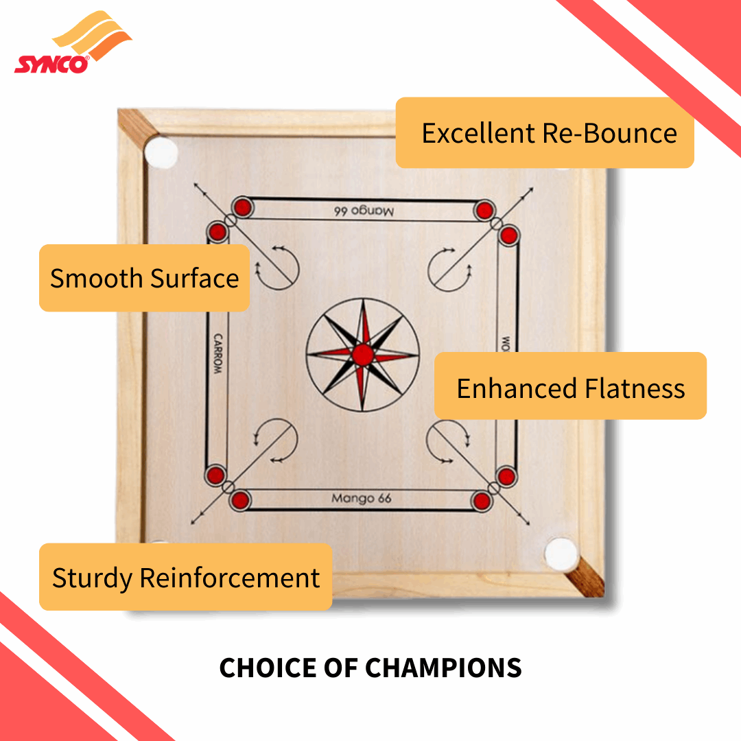 Synco Mango Series 83 carrom board with striker, coins set and powder