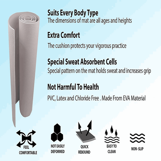 Synco 6mm Yoga Mat with Carrying Strap Color Grey