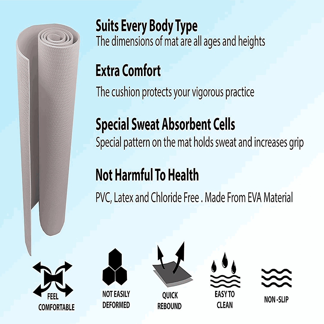 Synco 6mm Yoga Mat with Carrying Strap Color Grey