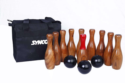SYNCO 2 in1 Indoor Game<br> #Lawn Bowling Games # Ring<br>Toss Game for Family Kids <br>and Adults Backyard Skittles<br>Wooden Hardwood Set with 10 Pins 9 inches 3 Balls - 1