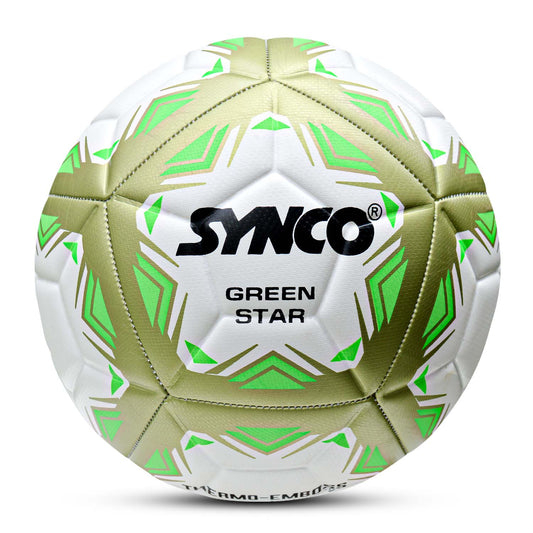 Synco Green Star Embossed Football | Professional Match Ball | TPU Machine Stitched | Size-5