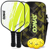 Synco Pickleball Paddle Set Spring Green | 2 Pickleball Rackets and 4 Pickleballs with Carry Bag | Fiberglass Lightweight Racket with Cushion Comfort Grip