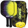 Synco Pickleball Paddle Set Lightning Yellow | 2 Pickleball Rackets and 4 Pickleballs with Carry Bag | Fiberglass Lightweight Racket with Cushion Comfort Grip
