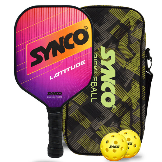 Synco Pickleball Paddle Set Latitude Pink | 1 Pickleball Racket and 2 Pickleballs with Carry Bag | Fiberglass Lightweight Racket with Cushion Comfort Grip