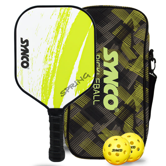Synco Pickleball Paddle Set Spring Green | 1 Pickleball Rackets and 2 Pickleballs with Carry Bag | Fiberglass Lightweight Racket with Cushion Comfort Grip