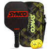 Synco Pickleball paddle fiberglass carbonium with 2 pickleball balls