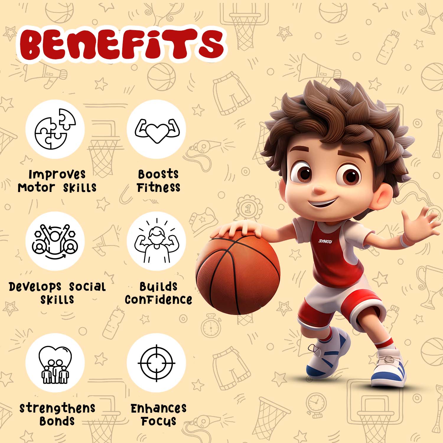 Synco Little Champ Kids Rubber Basketball benifits