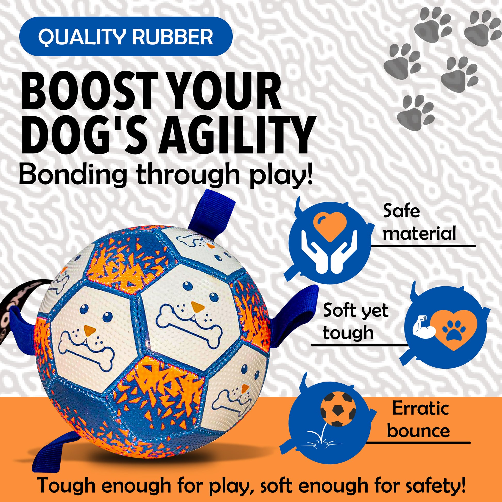 Synco Dog Toy Footballs with Blue Holding Loops quality rubber