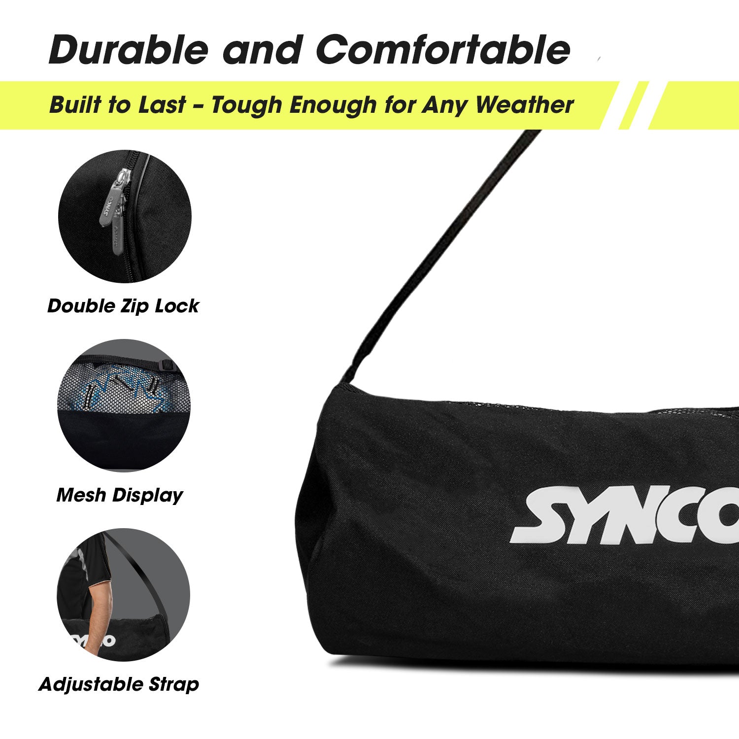 Synco Flex 3 Ball Carrying sports Duffel Bag (S) Black features build quality