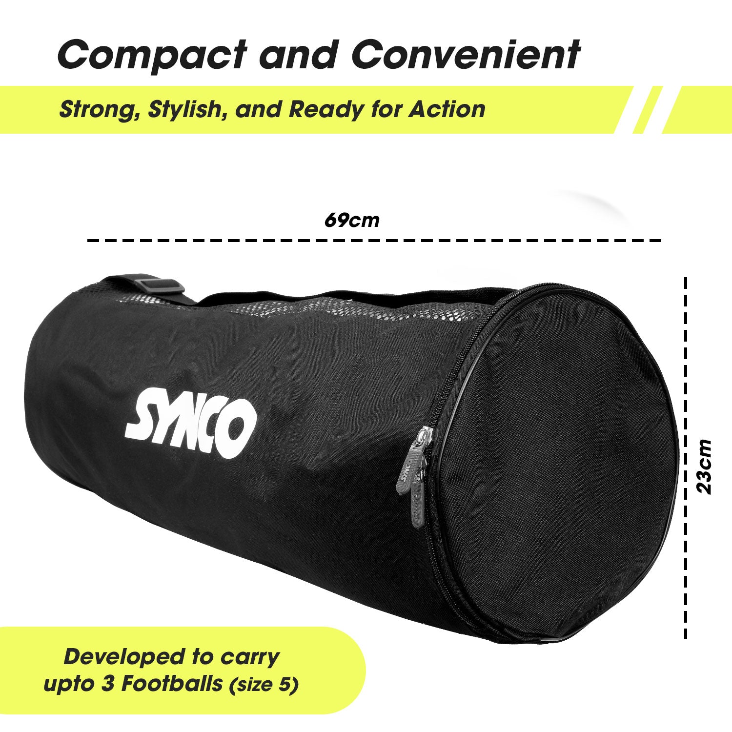 Synco Flex 3 Ball Carrying sports Duffel Bag (S) Black size dimensions