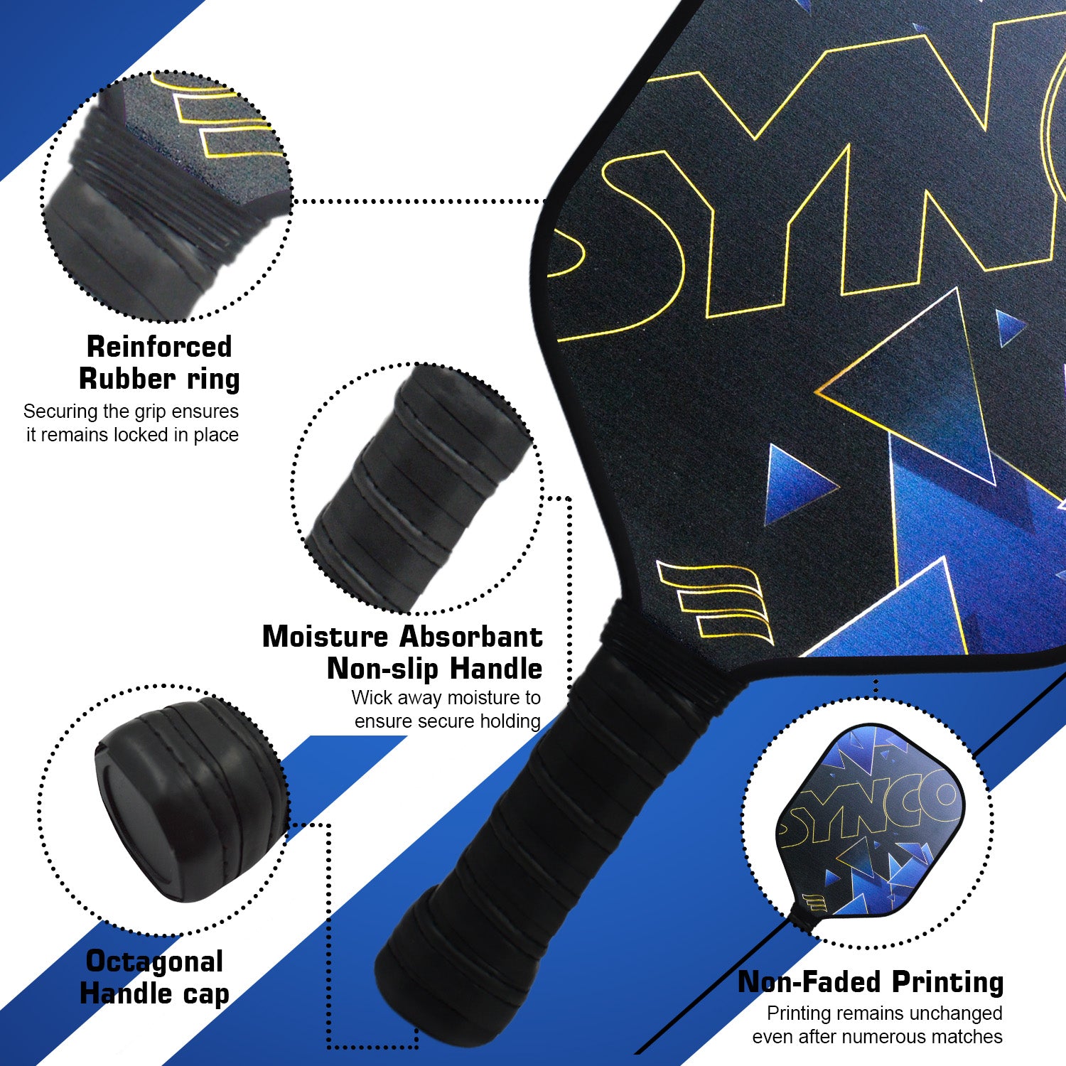Synco Glory blue Carbon Fiber Pickleball Paddle designing
