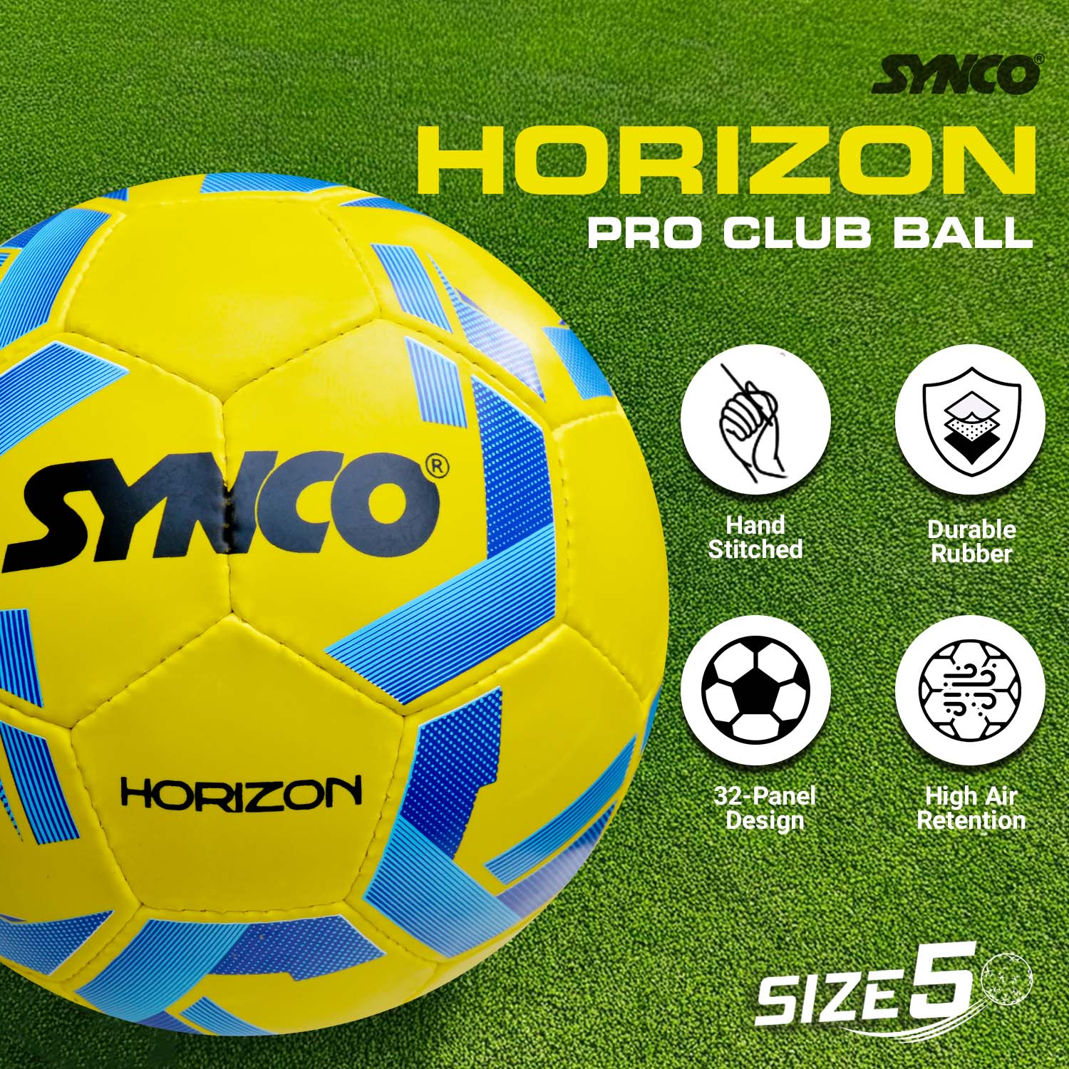 Synco Horizon Club football - Rubber Hand Stitched yellow