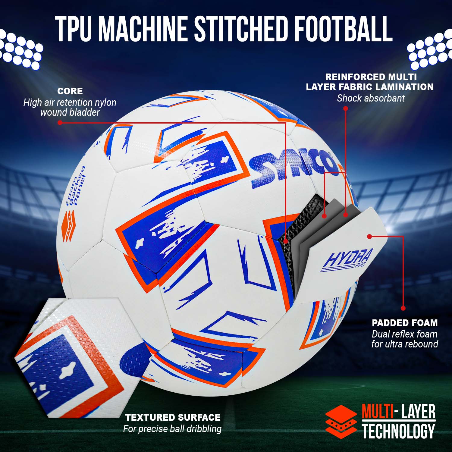 Synco Hybrid Football Hydra Pro construction