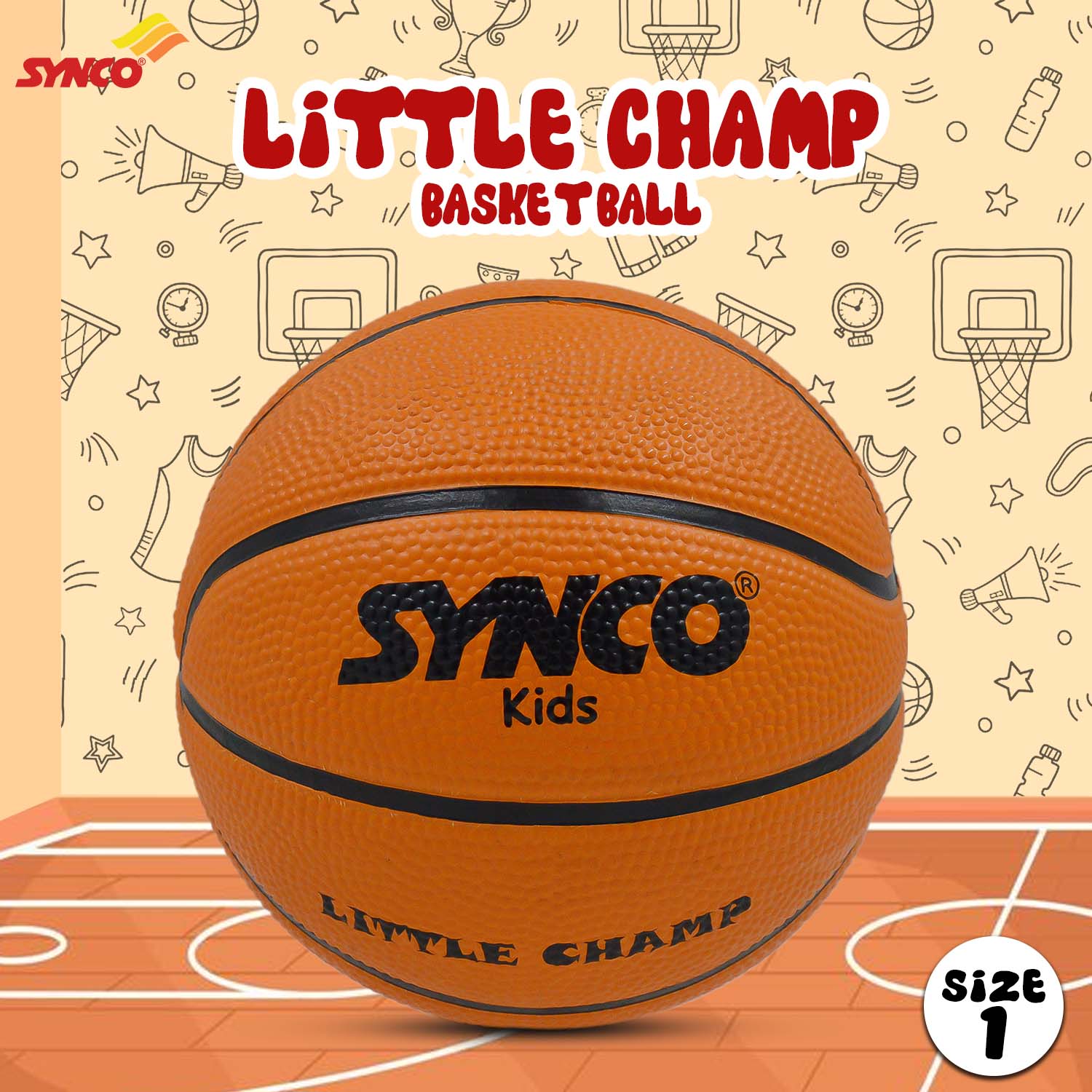 Synco Little Champ Kids Rubber Basketball orange front Size 1