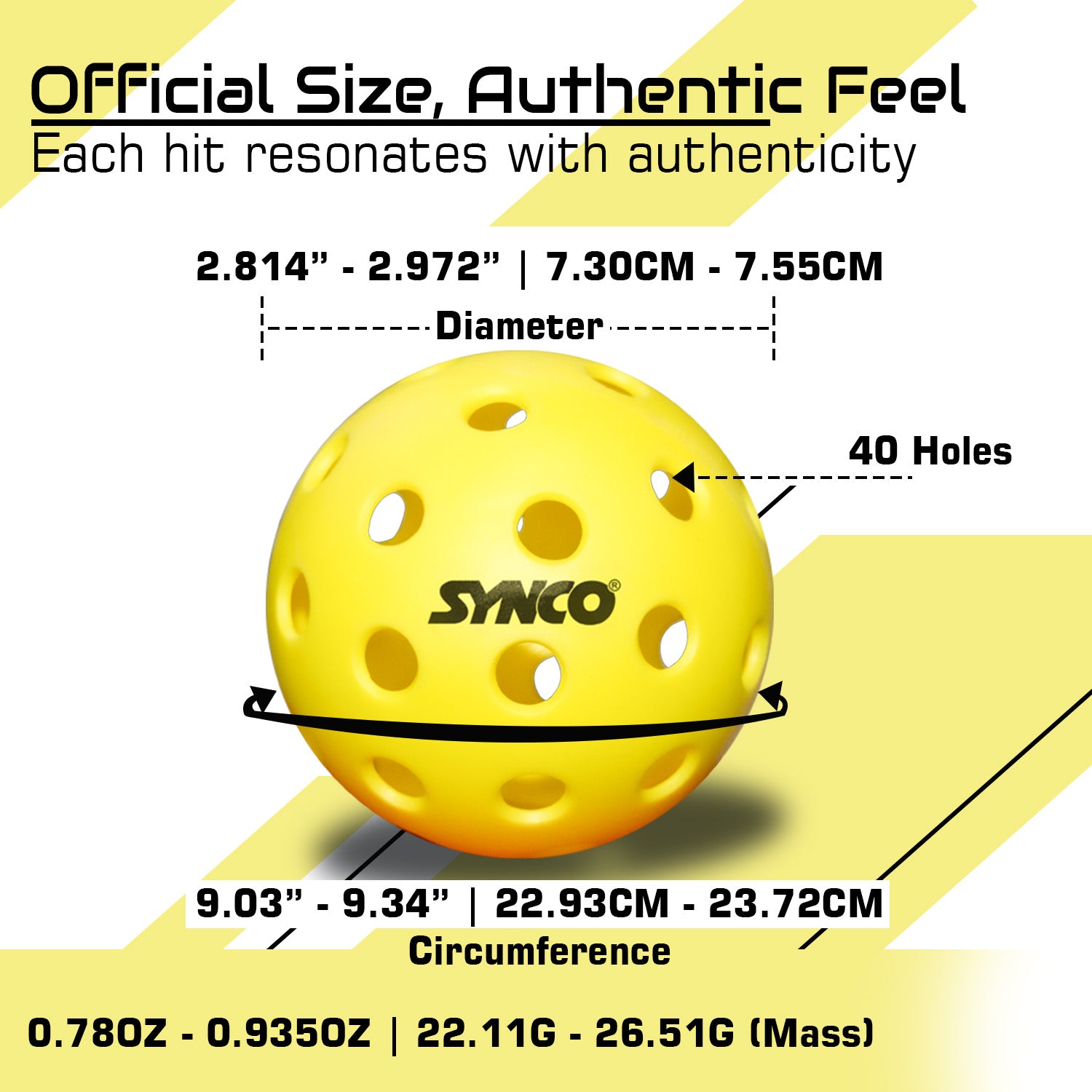 Synco Pickleball Ball S26 size dimensions
