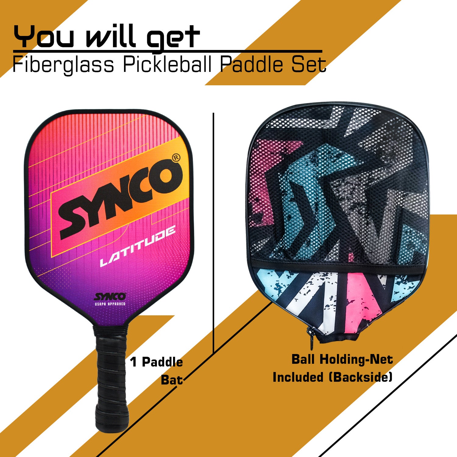 Synco Pickleball Paddle Set Latitude Pink with carry bag