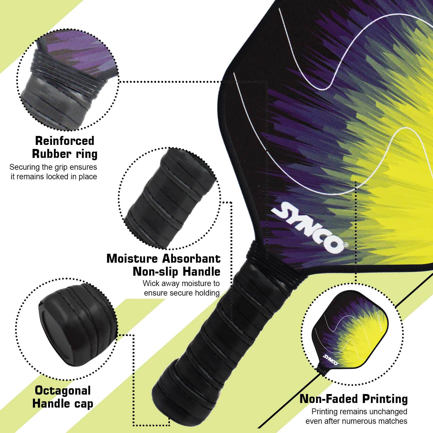 Synco Pickleball Paddle Set Lightning Yellow  features