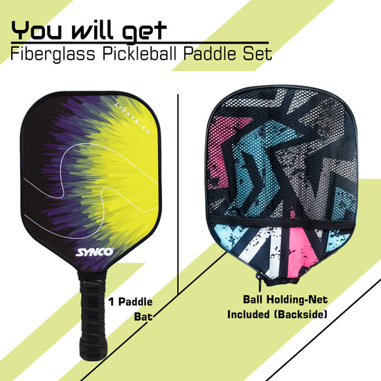 Synco Pickleball Paddle Set Lightning Yellow holding net carry bag