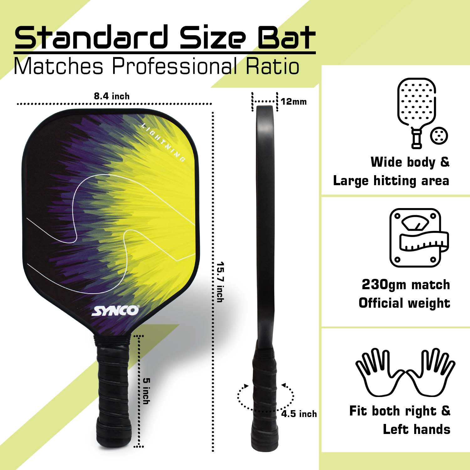 Synco Pickleball Paddle Set Lightning Yellow size ratio