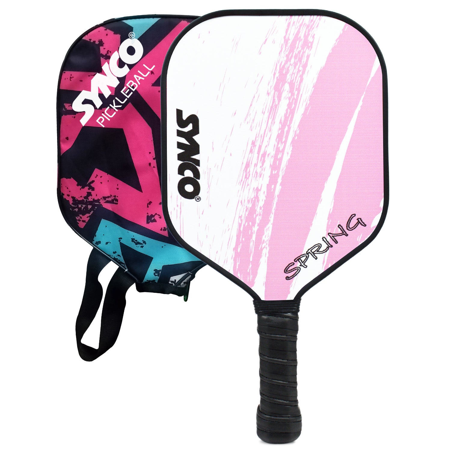 Synco Pickleball Paddle Set Spring Pink  with carry bag front