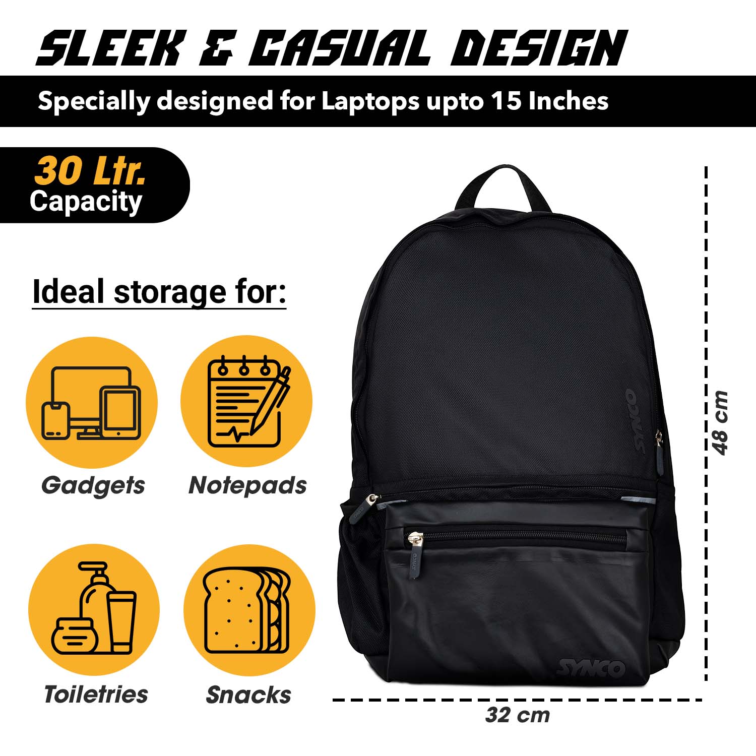 Synco Premia Laptop Backpack Black size ratio
