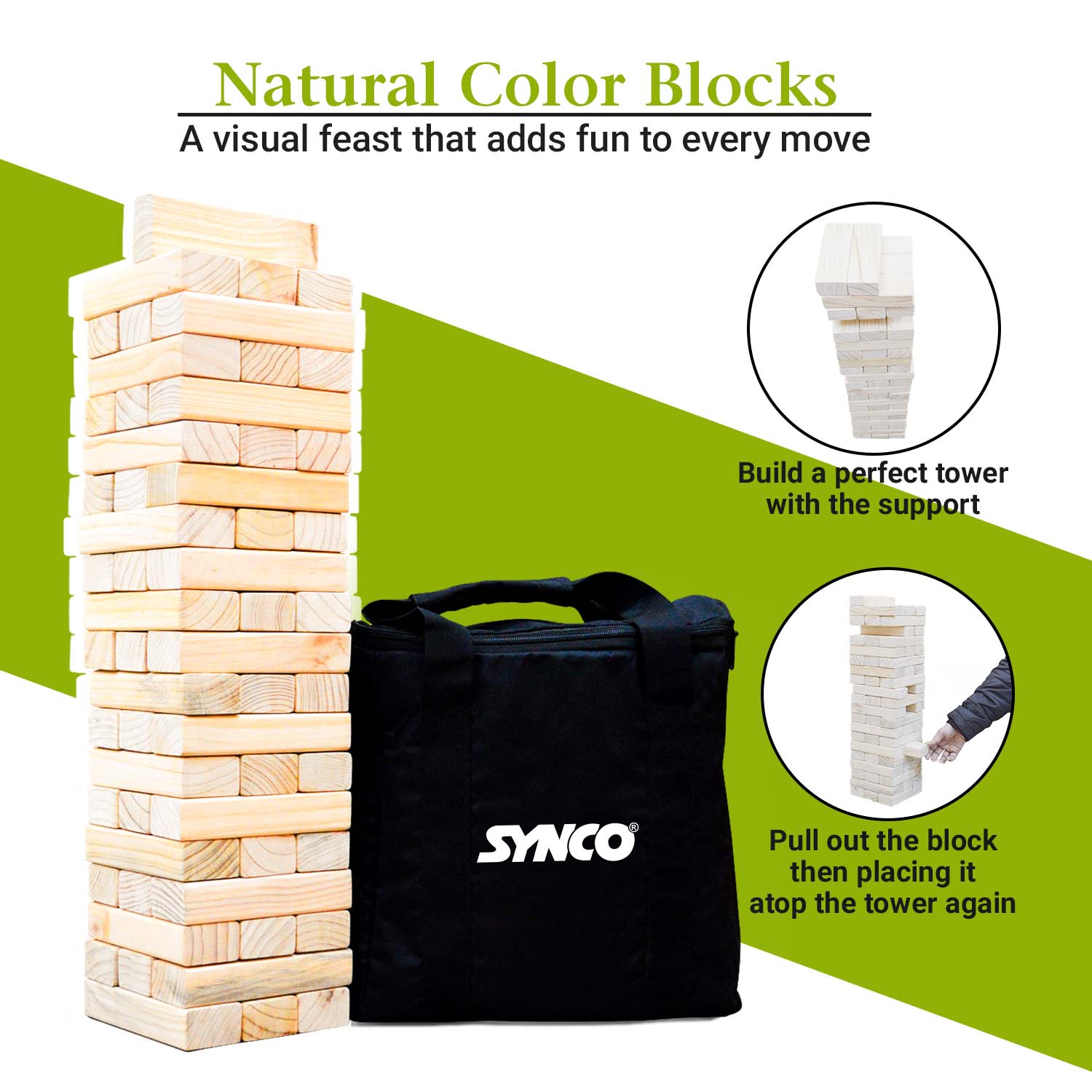 Synco natural color Tumbling Tower Best Wooden Puzzle Game for Children & Adults Block Set  Tower Natural