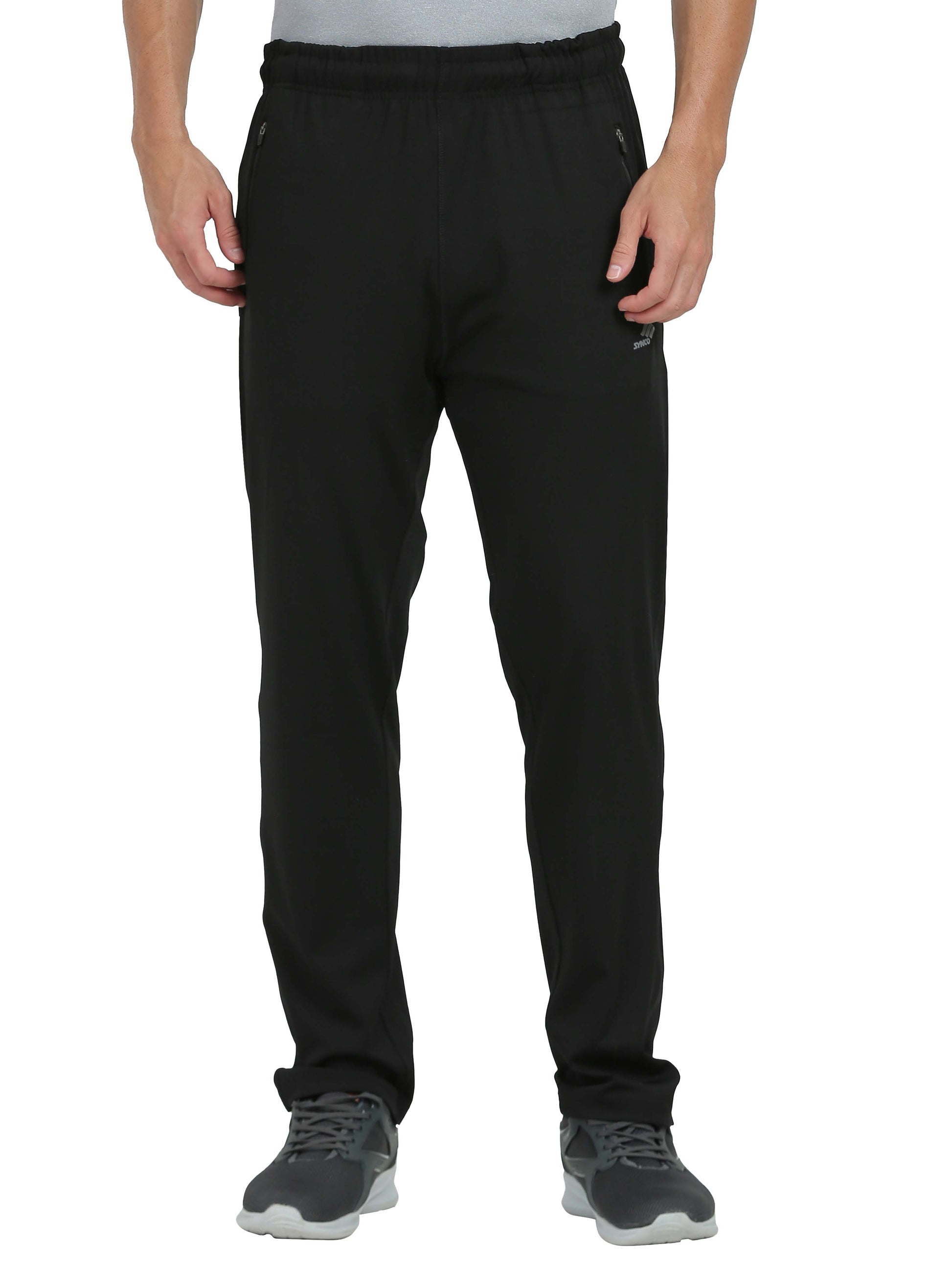 Synco Vogue Performance Trackpants For Men in black colour  front