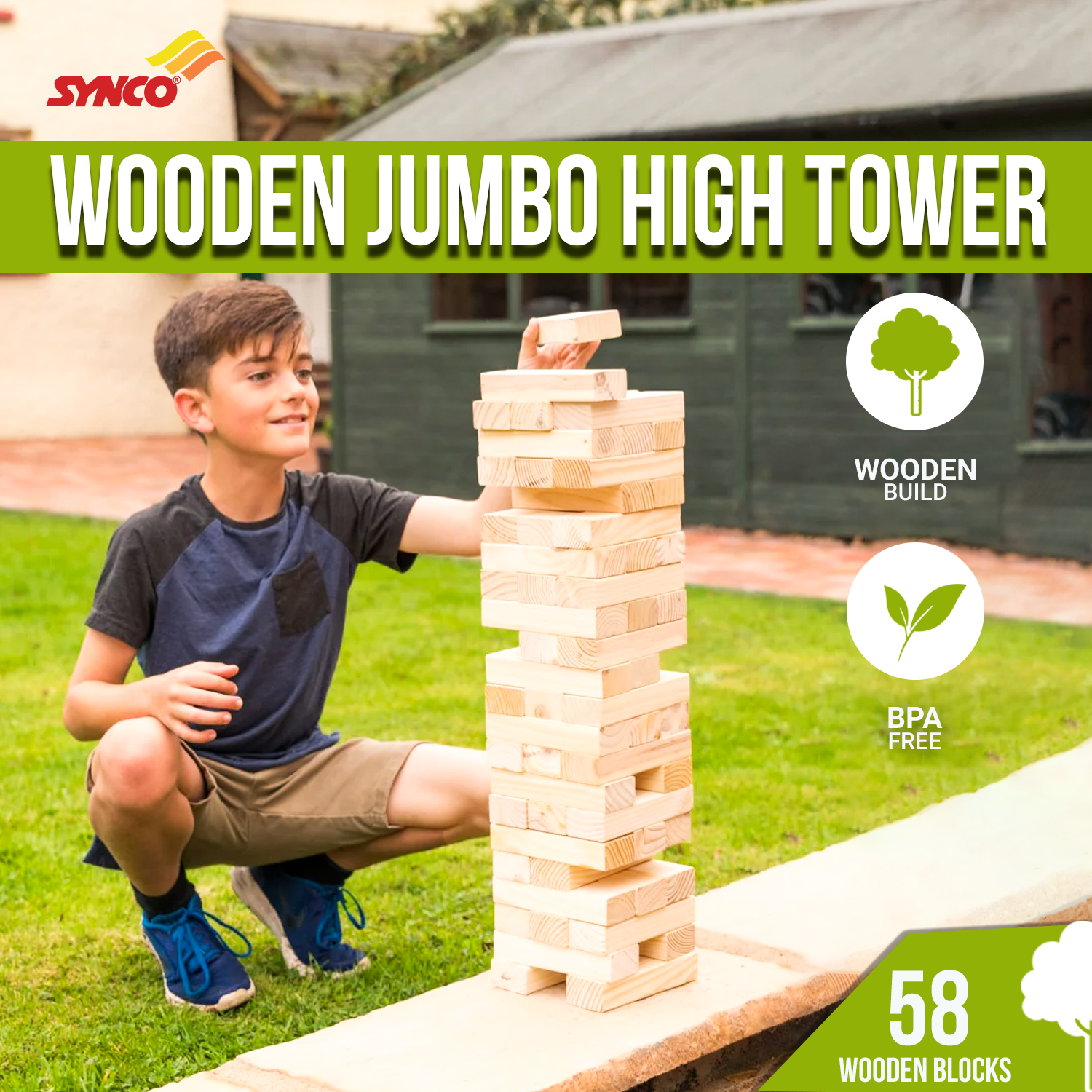 Synco Blocks Stacking Game jumbo Tumbling Tower Natural - 54Pc