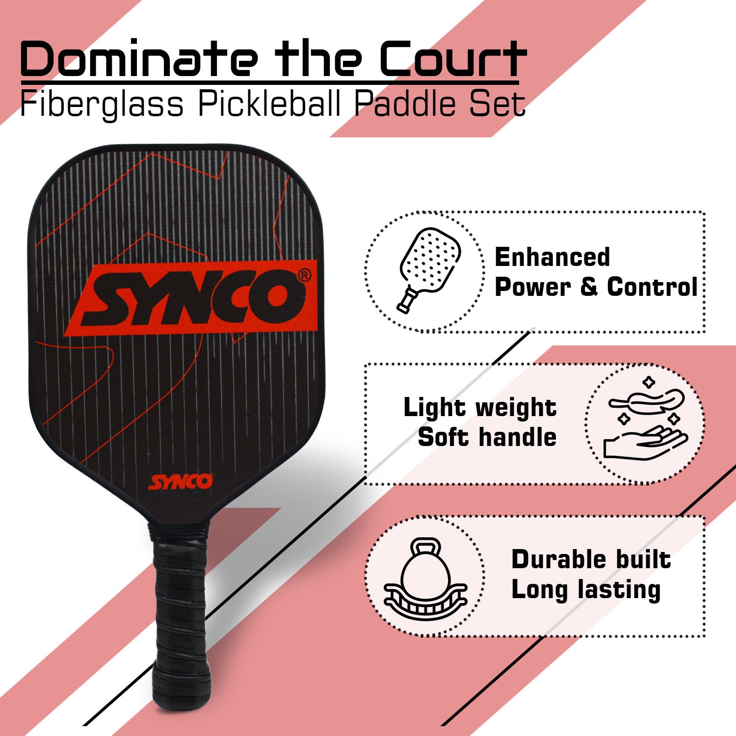 Synco pickleball paddle carbonium red fiberglass benifits