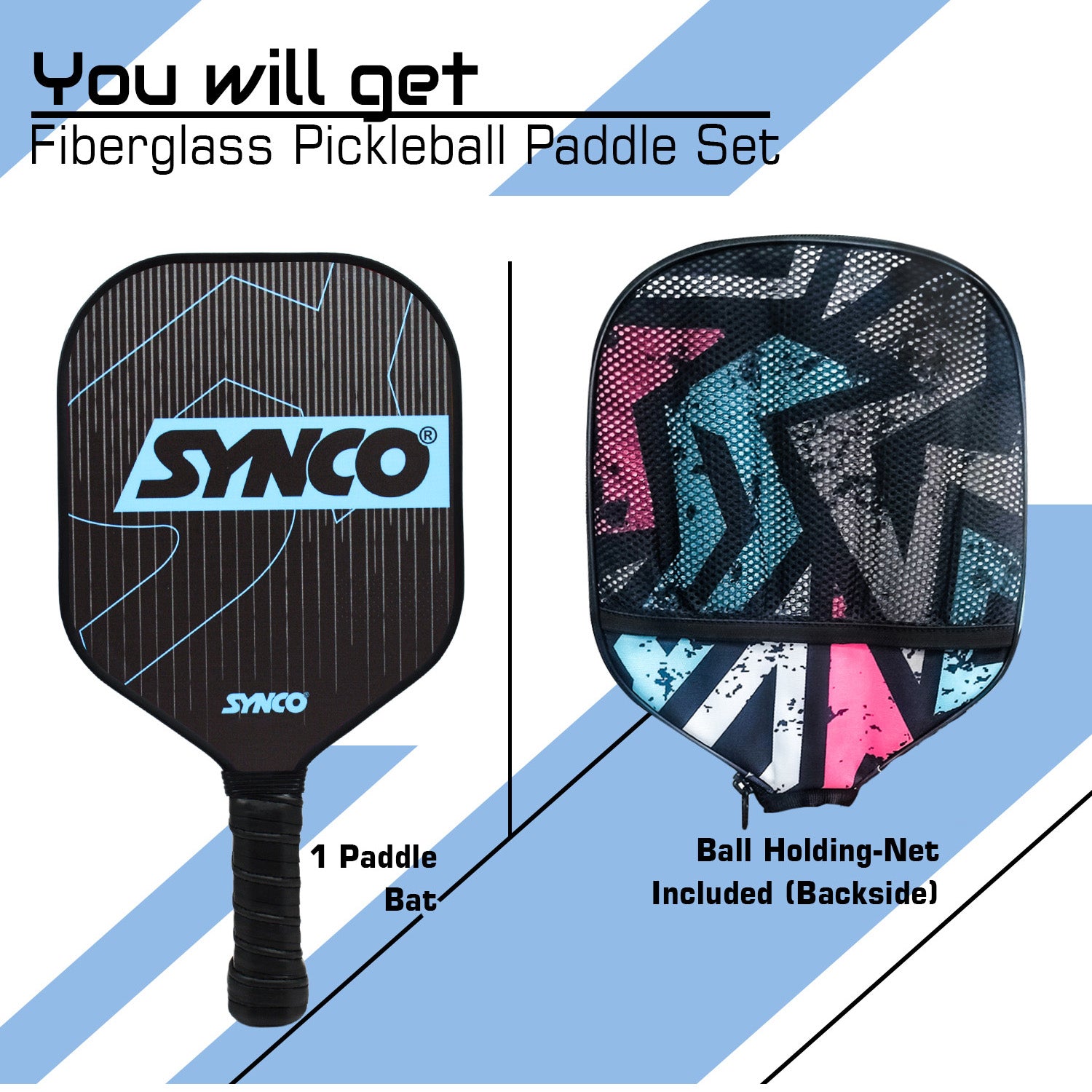 Synco pickleball paddle carbonium blue fiberglass