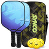 Synco hybrid blue  pickleball paddle set 2 racket  4 yellow pickleball balls  front