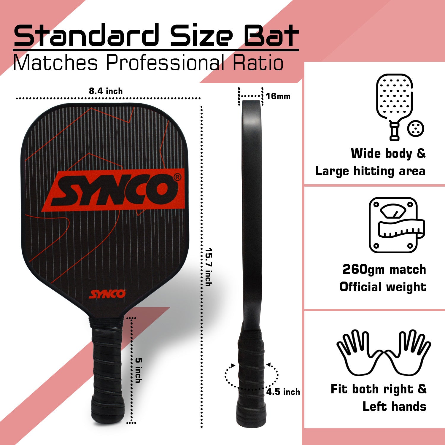 Synco pickleball paddle standard size ratio