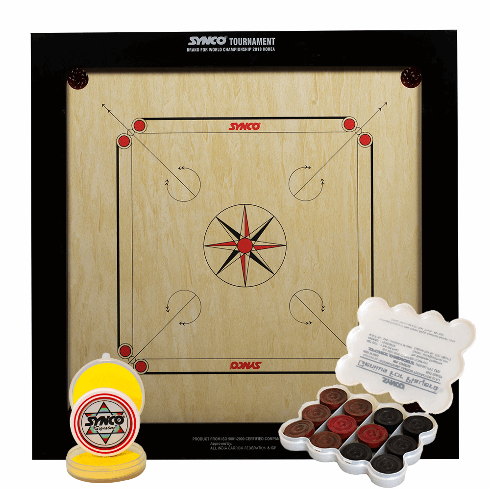 Synco Tournament Carrom Board 20mm ( Includes Synco Genius <br> for Players coin set and <br> Signature Striker ) - 1