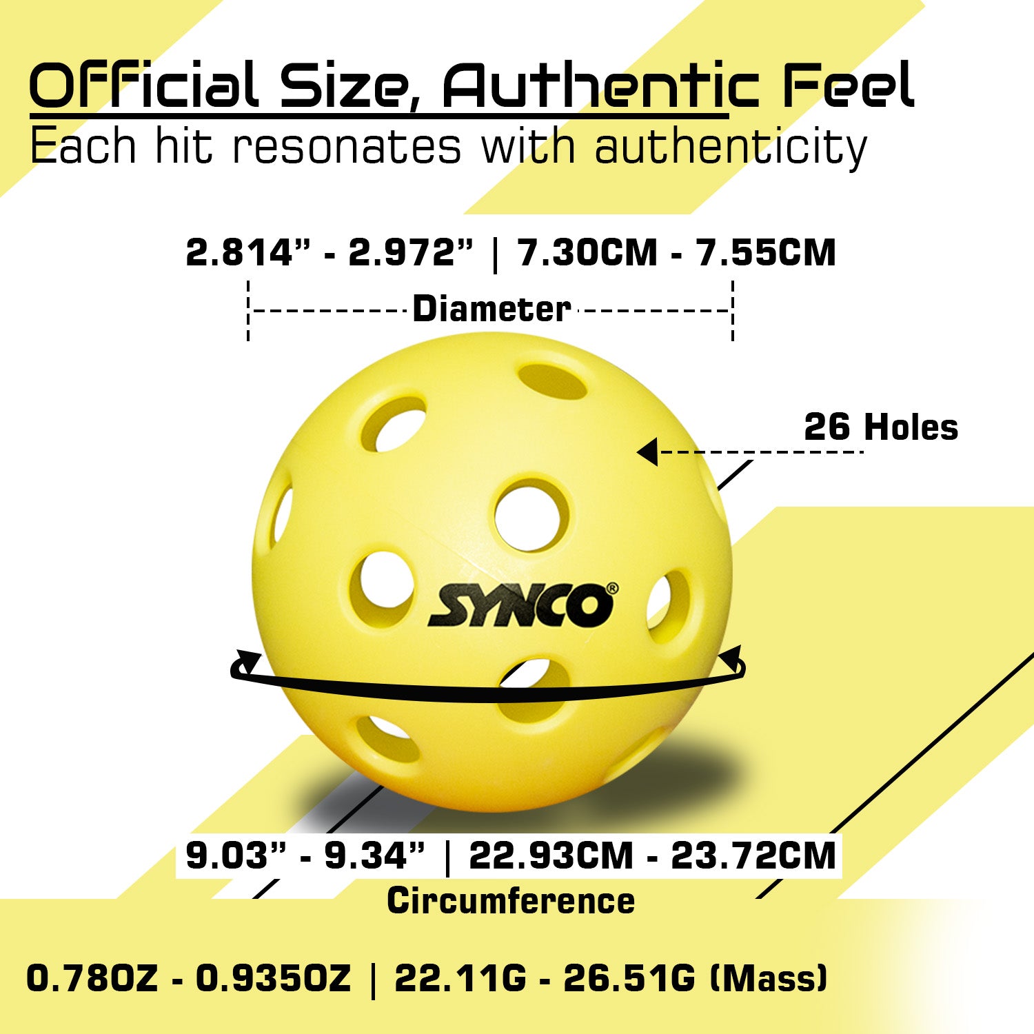 Synco pickleball ballls measurements