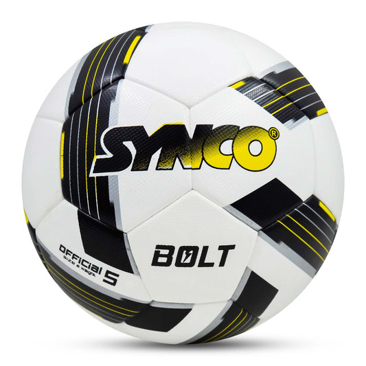 Synco Bolt Thermobonded Football | PU 32 Panel Textured Surface Professional Match Ball | Suitable for Soft & Wet Ground, Hard Ground with Grass & Artificial Turf | Low Water Uptake Football | Size-5