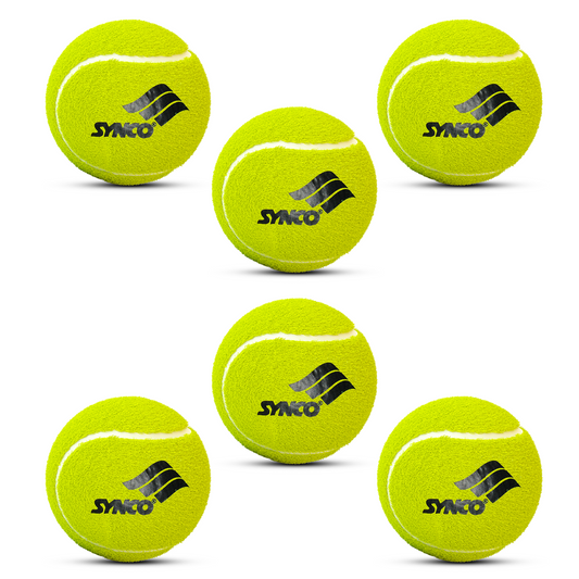 Synco Cricket Tournament Rubber Tennis Ball | Combo Pack of 6 | Color-Neon (Light Tennis Balls)