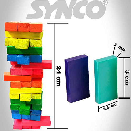 Synco Wooden Blocks, Colorful Wooden Tumbling Tower, Stacking and Balancing Block Toys - Multicolor (56 Pcs)