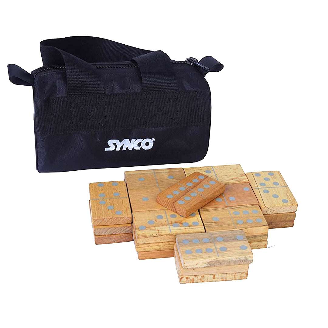 SYNCO Small Dominos Wooden Blocks with carry Bag | Color - Silver Printing