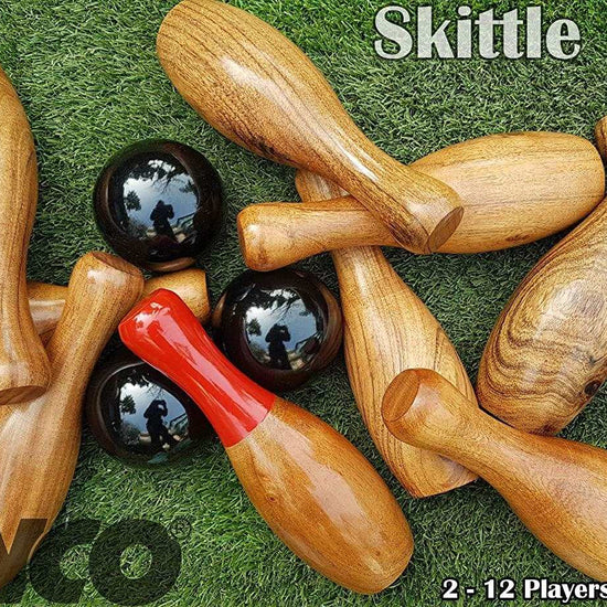 SYNCO 2 in1 Indoor Game<br> #Lawn Bowling Games # Ring<br>Toss Game for Family Kids <br>and Adults Backyard Skittles<br>Wooden Hardwood Set with 10 Pins 9 inches 3 Balls - 2