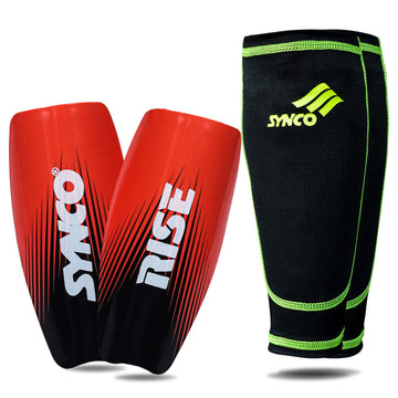 Synco Shin Guard with Sleeve | Shin Guard for Football | Football Shin Guard with Supporter Sleeve | 1 Pair Slipin Shin Guard for Extra Protection & Stretchable Lycra Fabric Sleeve, Combo (Rise, M)