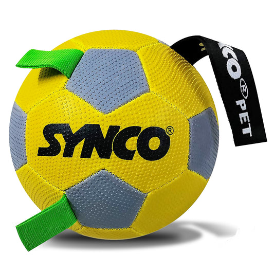 Synco Dog Toy Football with Green Holding Loops | Dog Ball Size-3 | Dog Toy Ball (Yellow)