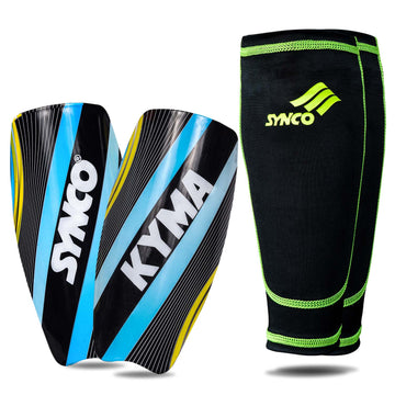 Synco Shin Guard with Sleeve | Shin Guard for Football | Football Shin Guard with Supporter Sleeve | 1 Pair Slipin Shin Guard for Extra Protection & Stretchable Lycra Fabric Sleeve, Combo (Kyma, M)