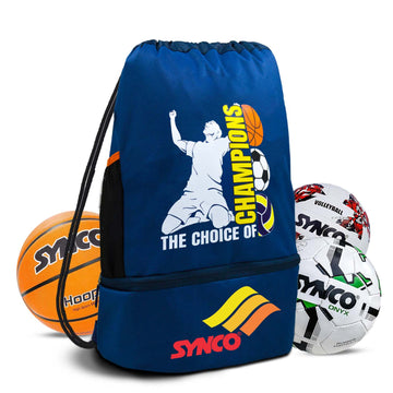 Synco SportiX Sports bag | Ball carrying Drawstring Bag (for football, basketball, volleyball, throwball) Multiutility -Blue