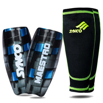 Synco Shin Guard with Sleeve | Shin Guard for Football | Football Shin Guard with Supporter Sleeve | 1 Pair Slipin Shin Guard for Extra Protection & Stretchable Lycra Fabric Sleeve, Combo (Maestro, M)