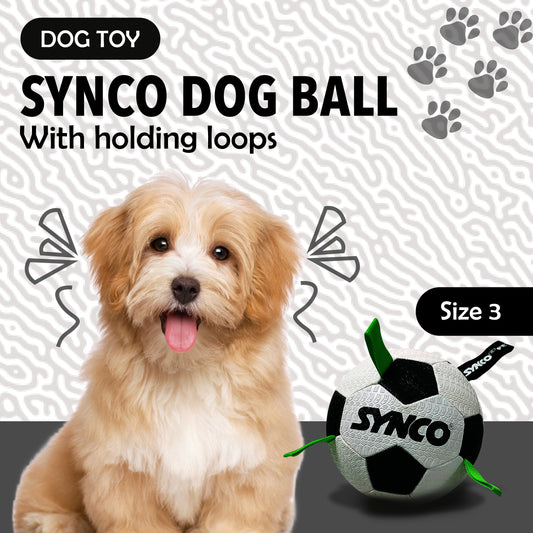 Synco Dog Toy Football with Green Holding Loops | Dog Ball Size-3 | Dog Toy Ball (White)