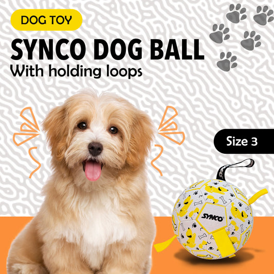 Synco Dog Toy Football Yellow with Holding Loops | Dog Ball Size-3 | Dog Toy Ball (Yellow)