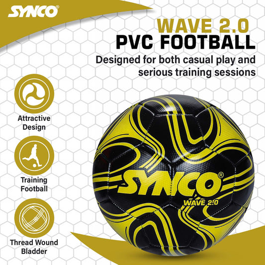 Synco Wave 2.0 Football | PVC Machine Stitched Football | 32 Panel Football | Football for Grass Ground | Training Football | Football for Beginners | Football for Practice | Soccer Ball Size 5