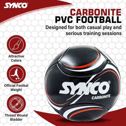 Synco Carbonite Football | PVC Football Machine Stitched | Football for Training | Football for Soft & Turf Ground | Football for Beginners | Trainer Football for Practice | 6 Panel Soccer Ball Size 5